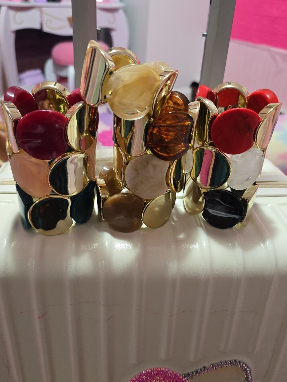 Gold-Tone Multi Stone Accent Bracelet — Colorful Gem Discs